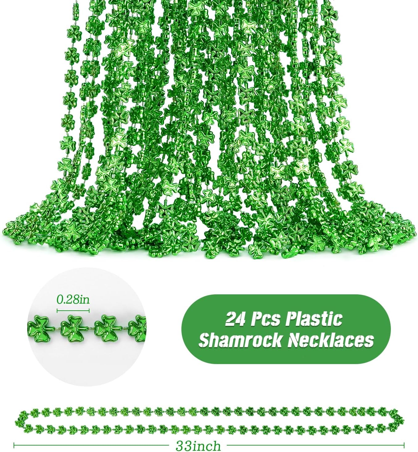 ZZYFGH 24 Pcs St Patricks Day Shamrock Necklaces, St Patricks Day Necklace, Plastic Shamrock Necklaces Bulk 33" 7mm Green Clover-Shaped Beads Necklace for St. Patrick's Day Party Favors Decorations Gift - Image 2