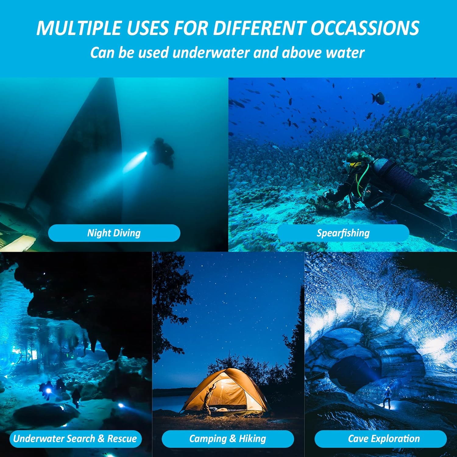 Odepro D2000P 2000 Lumen Scuba Diving Light Mechanical Head Twist ON/Off Night Dive Torch IP68 Waterproof Submarine Flashlight, for Underwater 150M Diving, Camping, Hiking, Outdoor Exploration : Sports & Outdoors