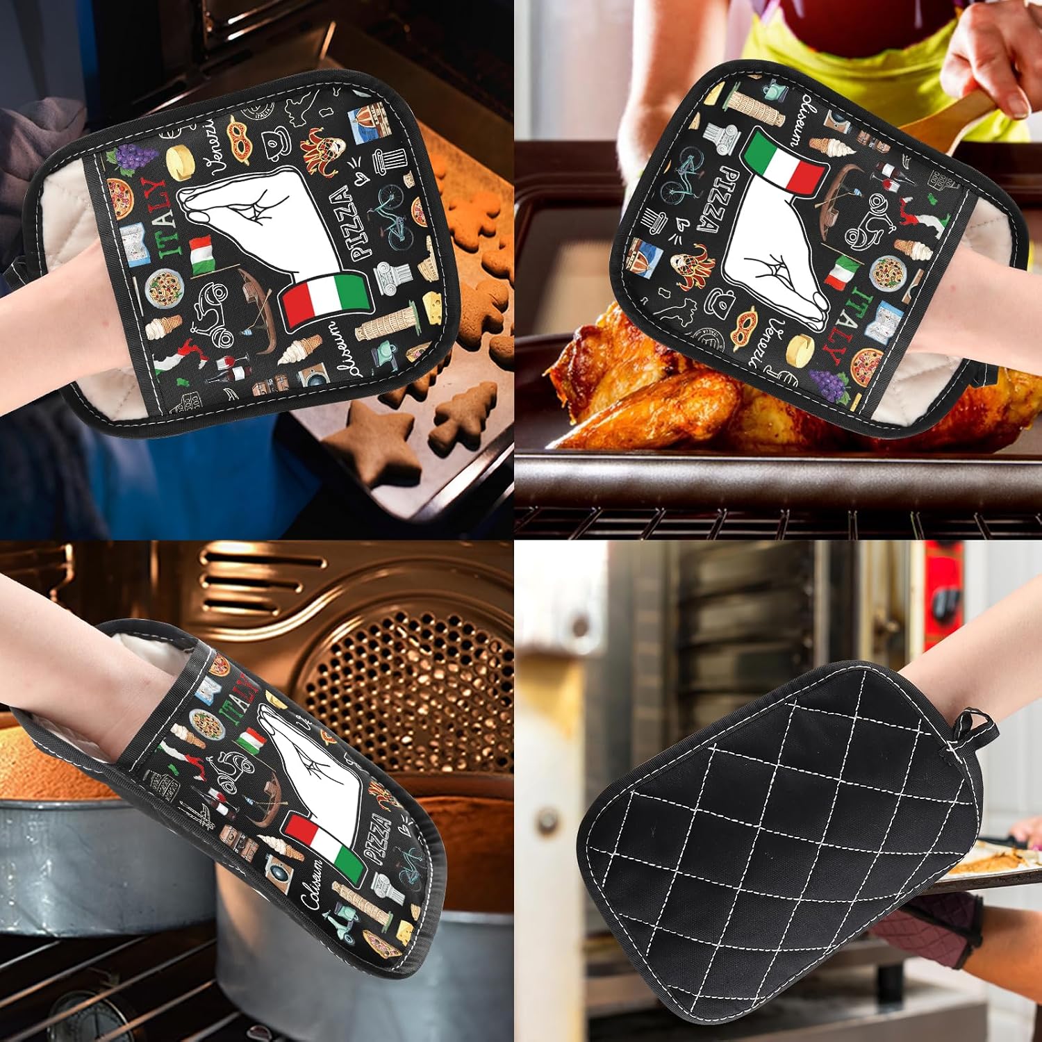 JNIAP Italian Pot Holder Italian Kitchen Gift Italy Food Hot Pad Italian Themed Oven Pads Italian Hand Gesture Gifts (Italy ph)