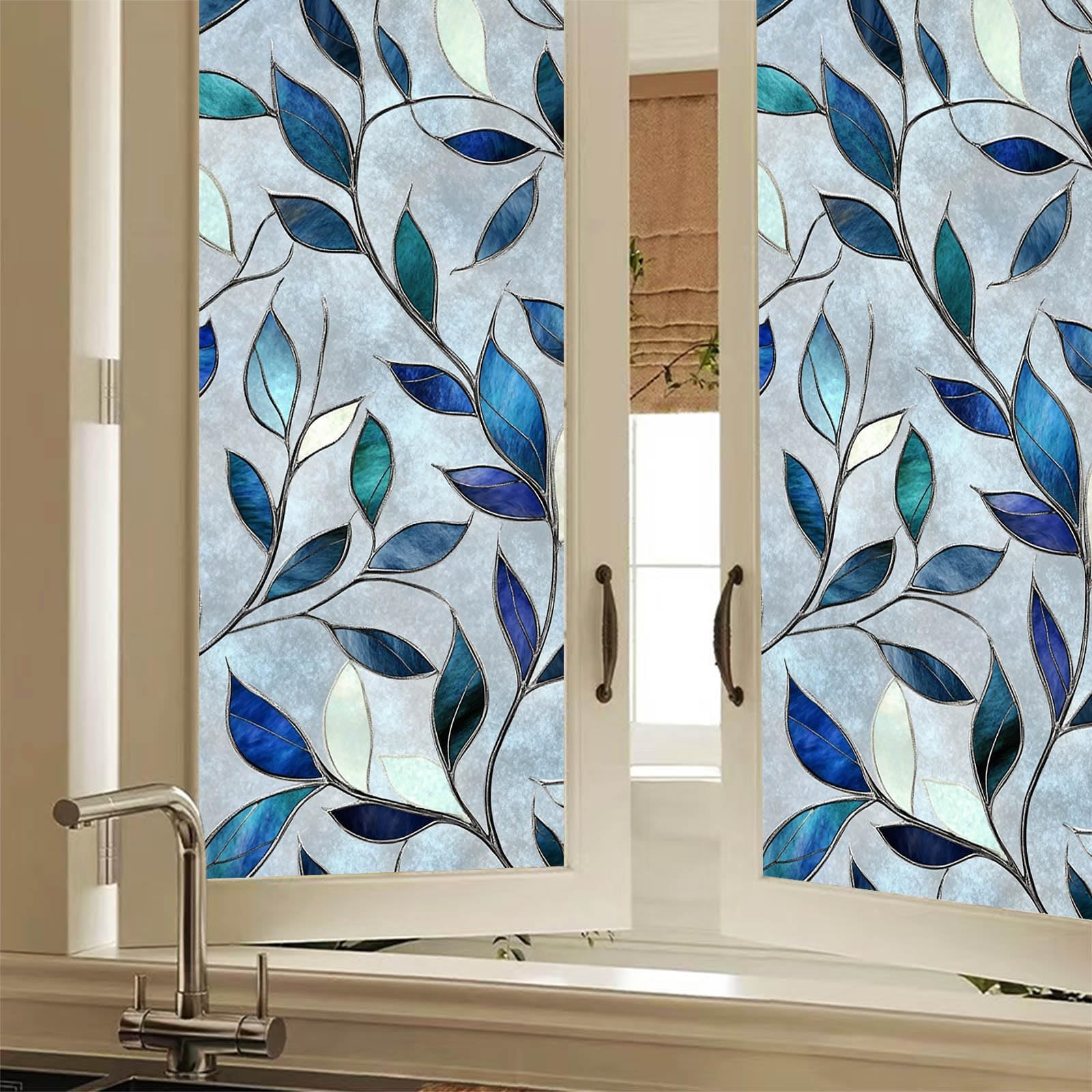 BlissYard Static Cling Window Sticker 17.7x39.3 inch Stained Glass Window Film Static Cling Home Decoration Window Cover for Room Decor Home Office Glass Partitions