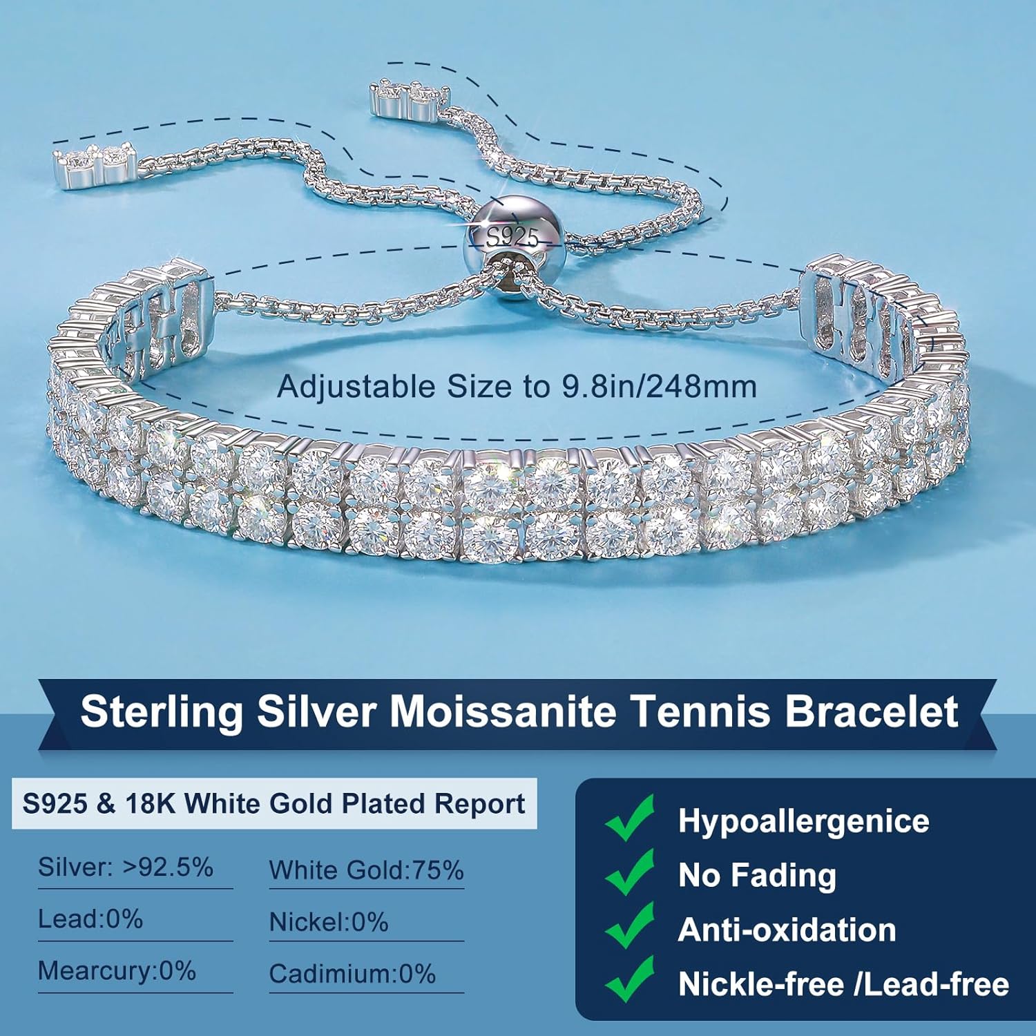 YIMERAIRE VVSI Moissanite Tennis Bracelet w/Extender Link, 3.2Ct-17.0Ct Lab Created Moissanite Bracelet For Women S925 Sterling Silver D Color VVS1 6.5Inch/7Inch/7.5Inch