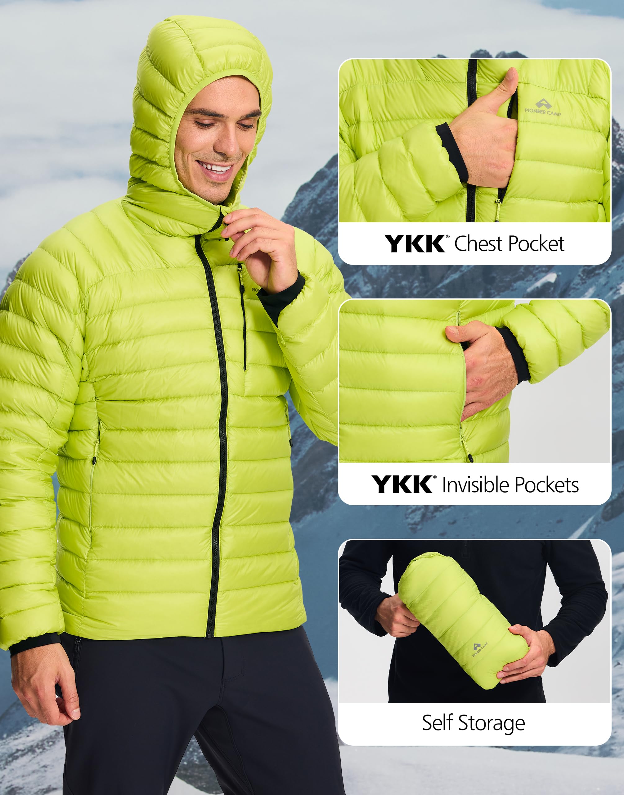 Pioneer Camp Herren Daunenjacke Outdoor 850FP 90% Daunenanteil Wasserdicht Graues K-Futter Leichte Wanderjacke für Bergsteigen Ski Trekking