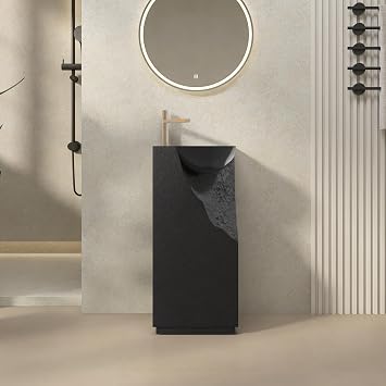 34" Tall Premium Pedestal Bathroom Sink Solid Surface Freestanding Black Bathroom Sink with Faucet Hole