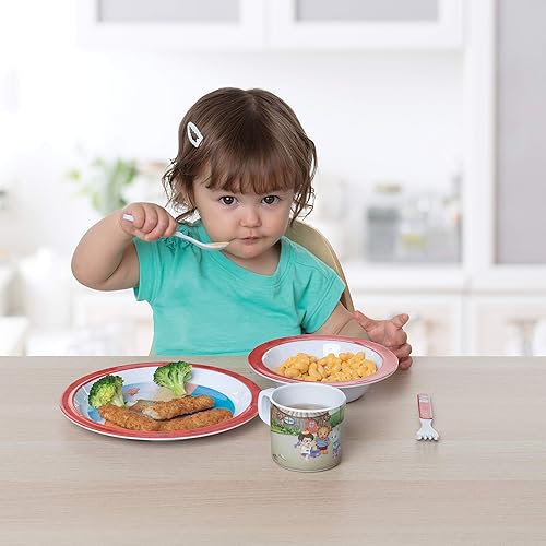 Miniatura 2 de Daniel Tiger - Juego de 5 piezas de alimentación para niños y niños pequeños, incluye plato, cuenco, taza, tenedor y cuchara, cubiertos, duradero,