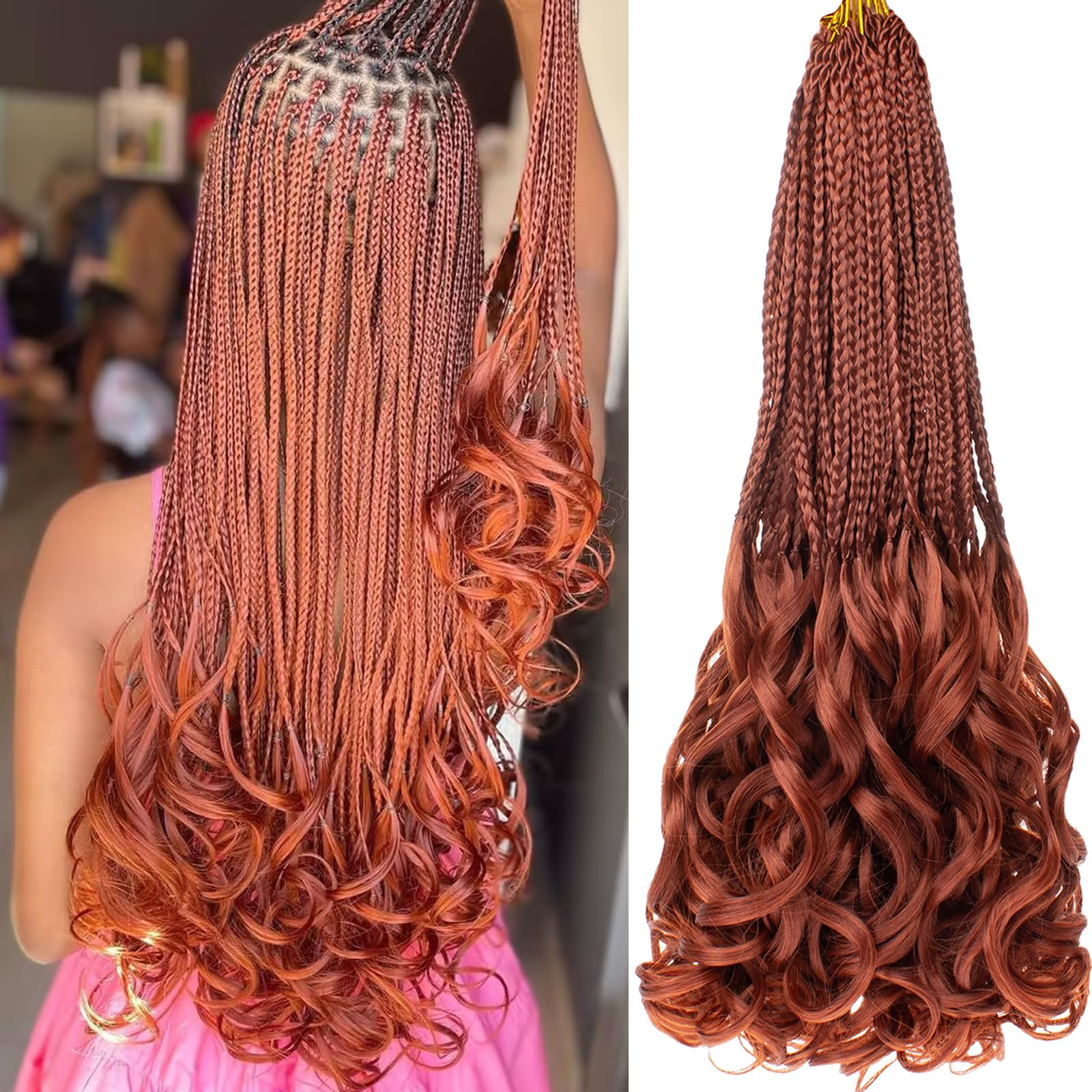 COOKOO 9 Packs Copper Red French Curl Crochet Braids 18 Inch Pre Looped French Curly Braiding Hair Ginger for Women Box Braids Crochet Hair with Curly