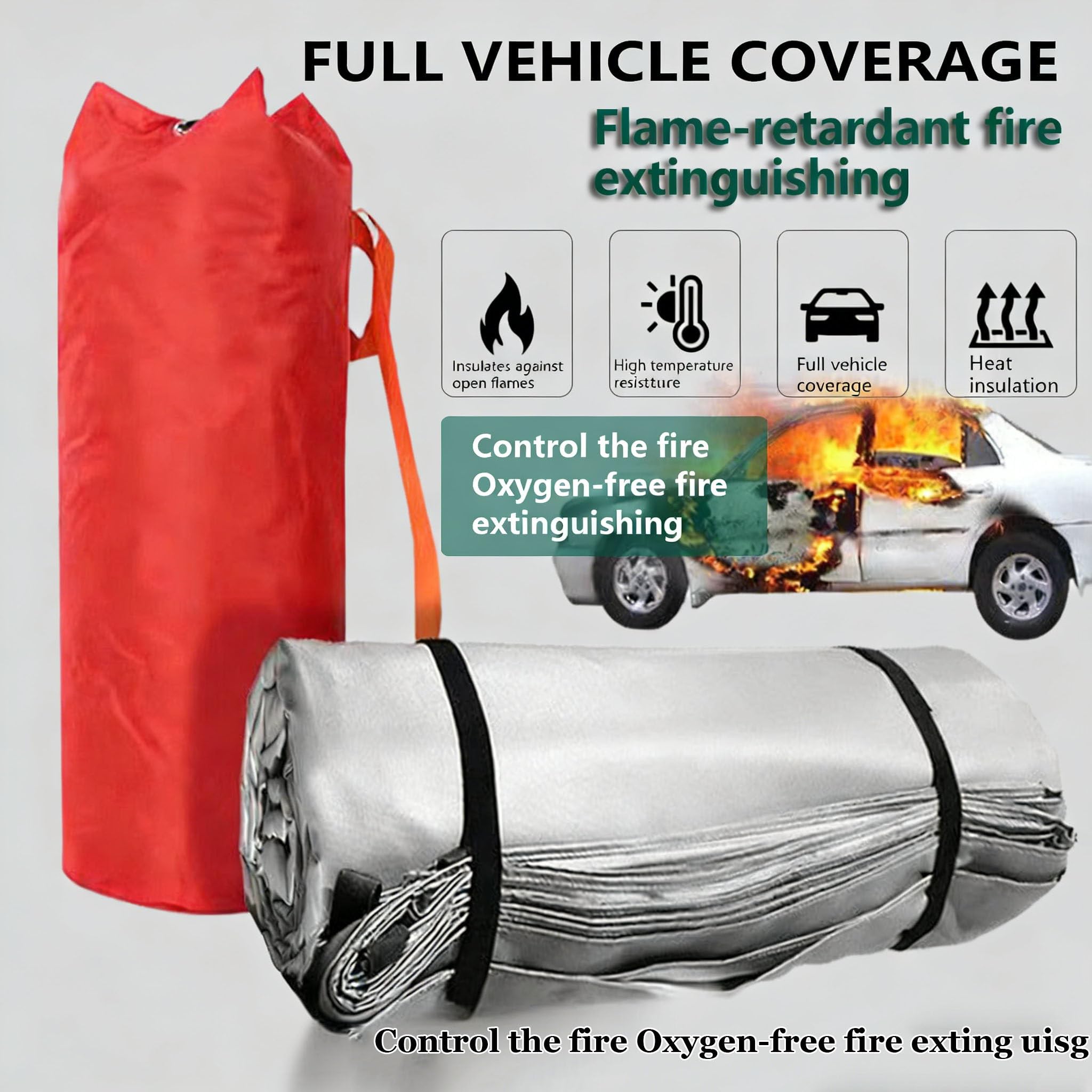 Manta ignífuga de Emergencia Reutilizable para Coche, Mantas extintoras de Primeros Auxilios para vehículos eléctricos/de Gasolina, Manta de Fibra de Vidrio para Refugio contra Incendios 4x6m