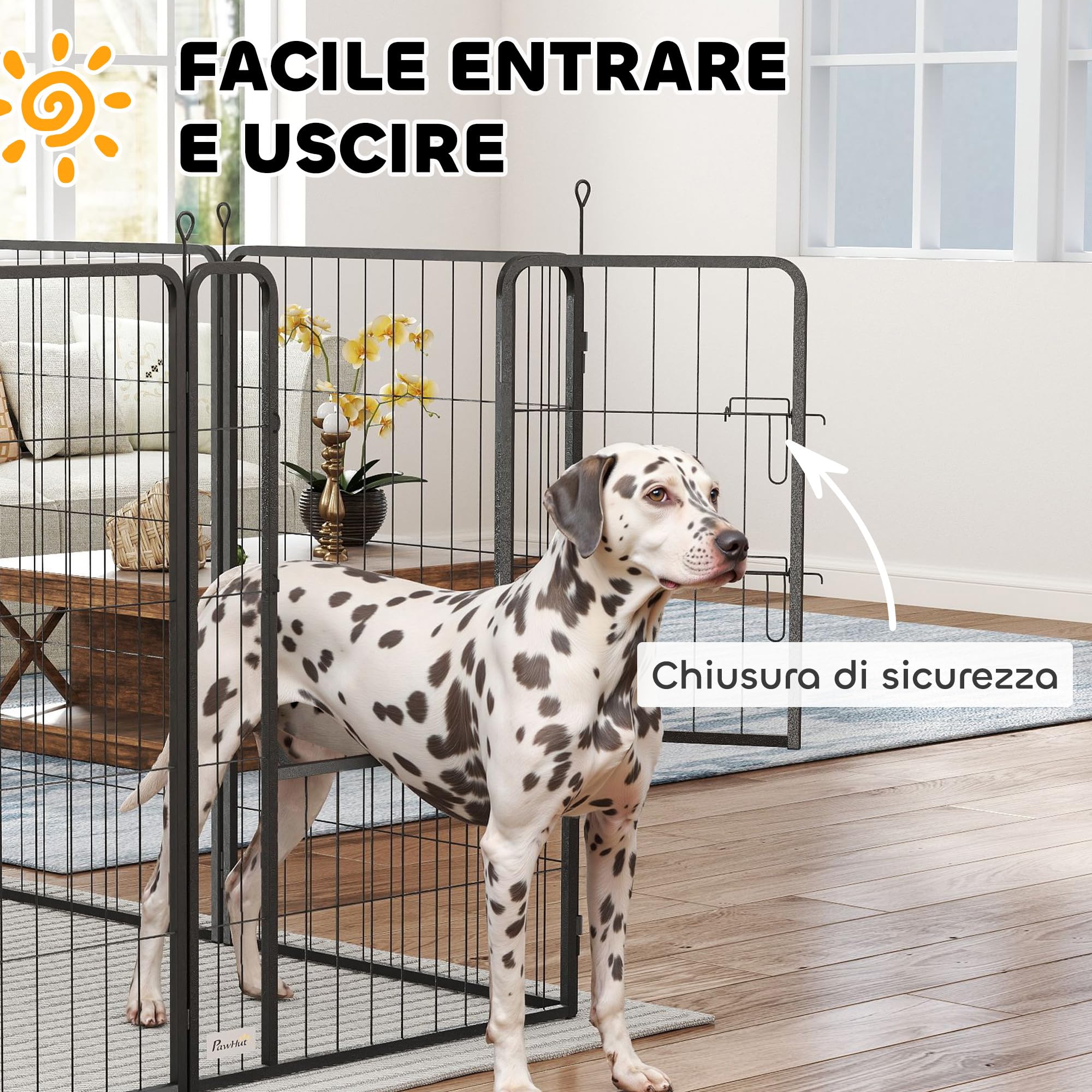 PawHut Recinto per Cani Pieghevole in Acciaio, Recinto Espandibile per Animali con Picchetti per Interni ed Esterni, 68 x 100 cm, 12 Pannelli, Nero