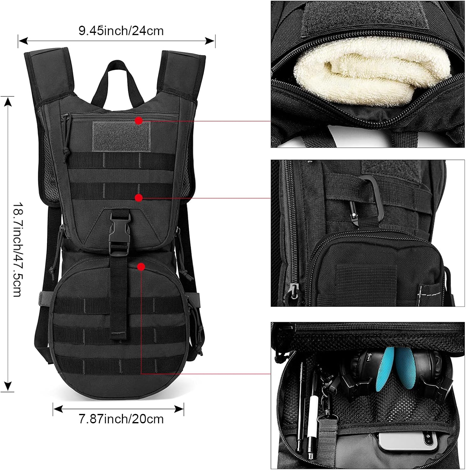 G4Free Tactical Hydration Packs Helmet Water Backpacks with 3L BPA Free Bladder Kids Adults for Hiking, Cycling, Running, Skiing, Walking and Climbing(Black) : Sports & Outdoors