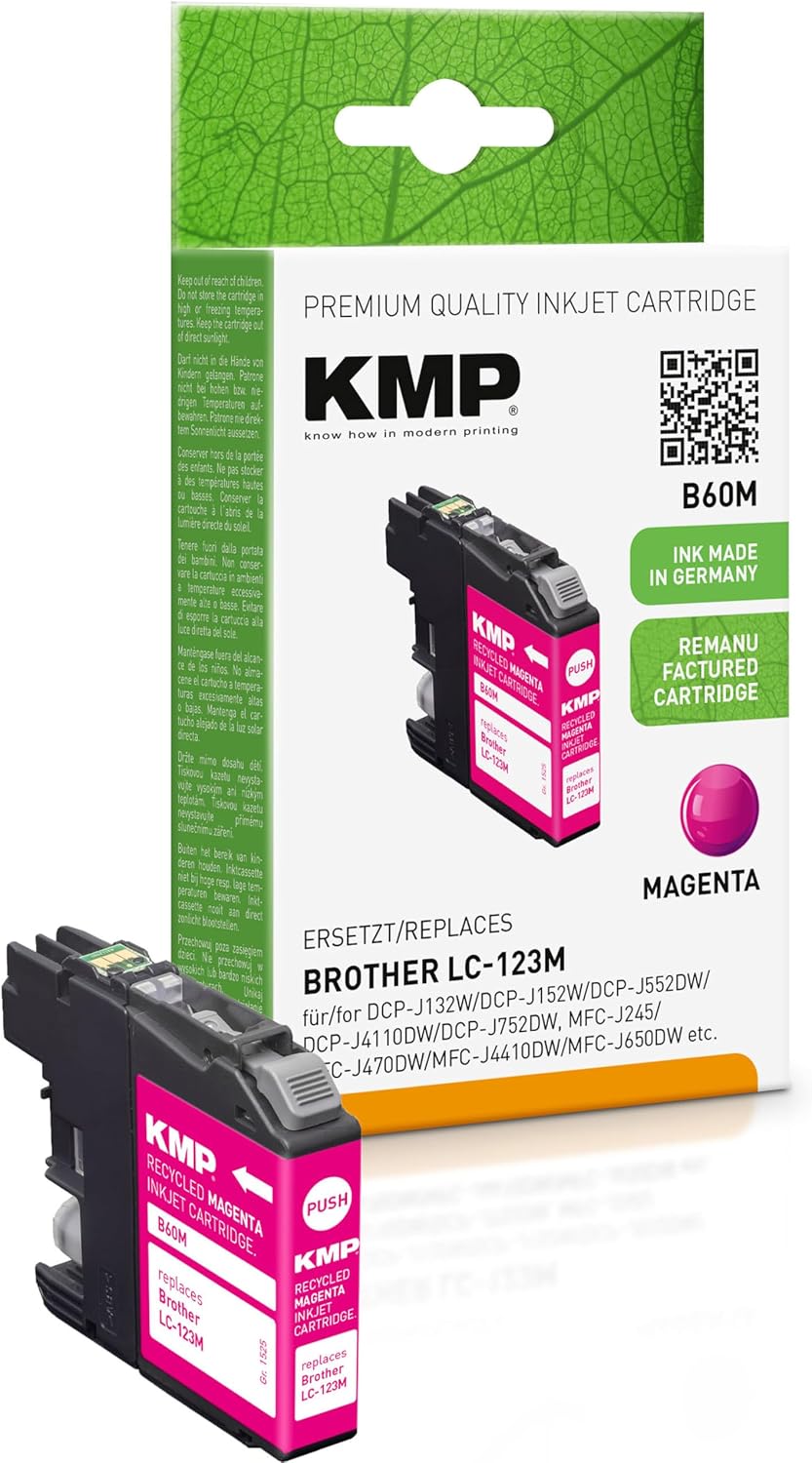 KMP Ink Cartridge Compatible with Brother LC-123M Magenta for Brother DCP J 132w/ 152w/152wr/ 172w/4110dw/4110w, MFC J 245/ 4410dw/ 4510dw/ 4610dw/ 470dw/ 4710dw/ 475dw/ 650dw 6520dW