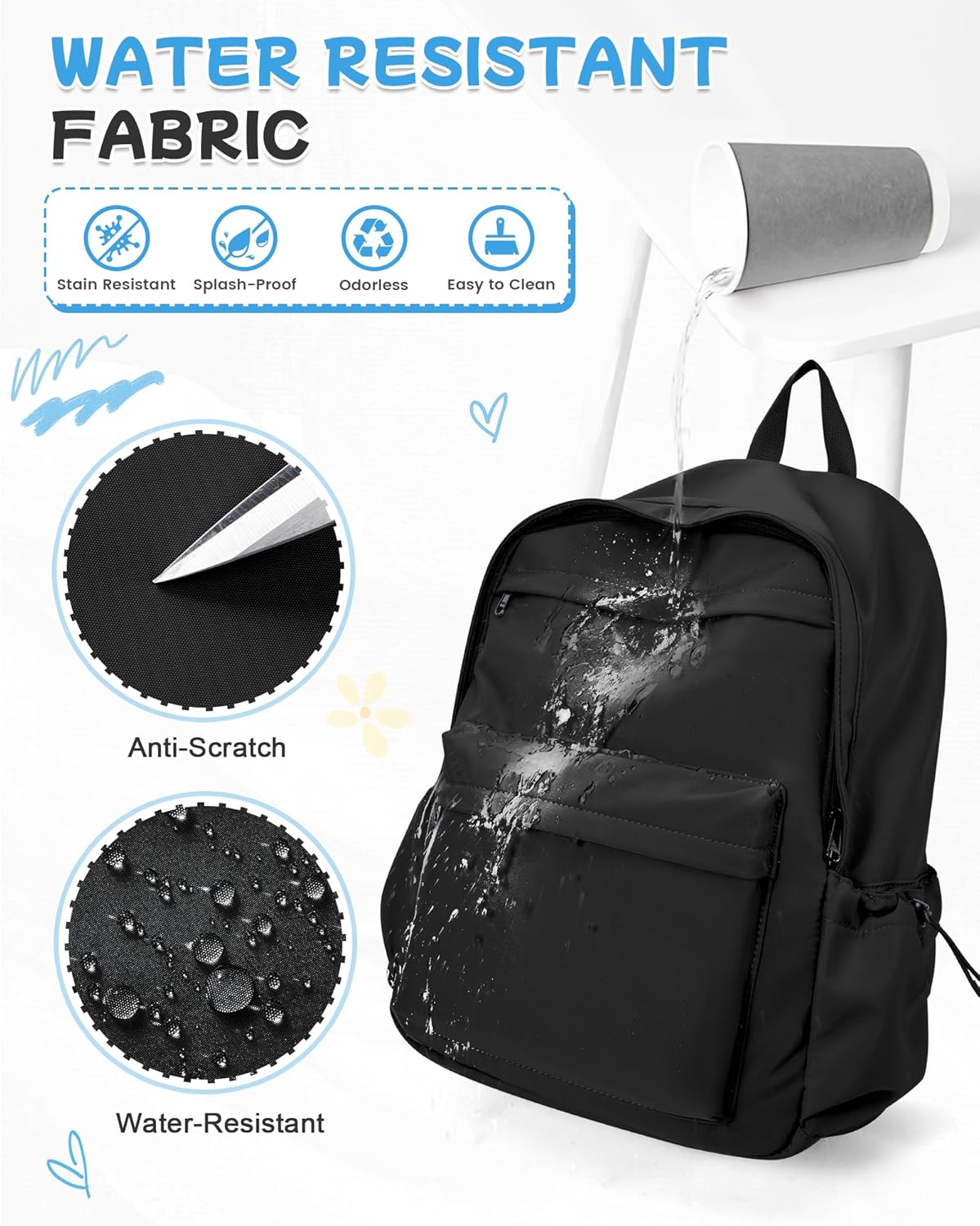 Black Backpack for School, High School Bookbag Back Pack for Teens Girls Boys, Lightweight College Backpack Book Bag for Women Men, Simple Casual Daypack Backpack Mochilas Escolares para Adolescentes - Image 8