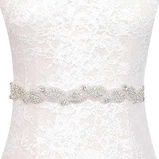 Pardecor Wedding Sash Dress Belt Bridal Rhinestone Belt Crystal Silver Trim Womens Belt Ivory Ribbon for Wedding