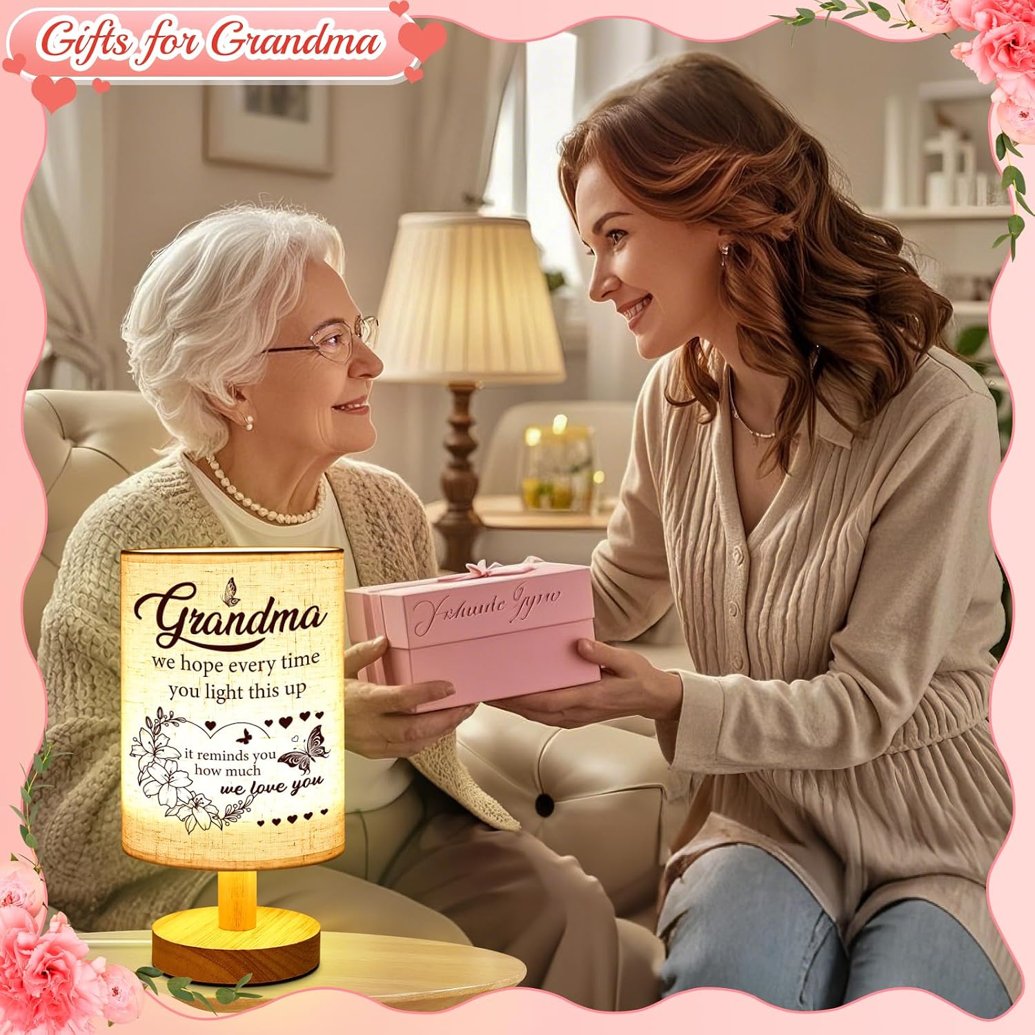 Linkax Christmas Gift for Grandma, Personalized Table Lamps Night Light image 3