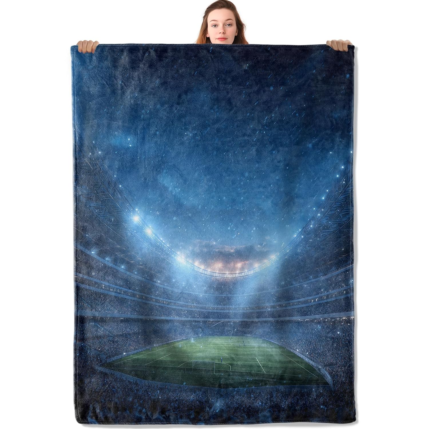 Night Football Stadium Flannel Blanket Green Playing Field Design Warm Lightweight Throw Blankets for Sofa Picnic Travel and Gathering Decorate All Season Use Sport Lovers Gifts...