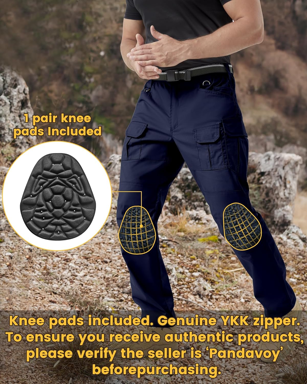 Men's Stretch Tactical Work Pants with Removable Knee Pads, Water-Resistant Ripstop Cargo Pants for Outdoor & Hiking