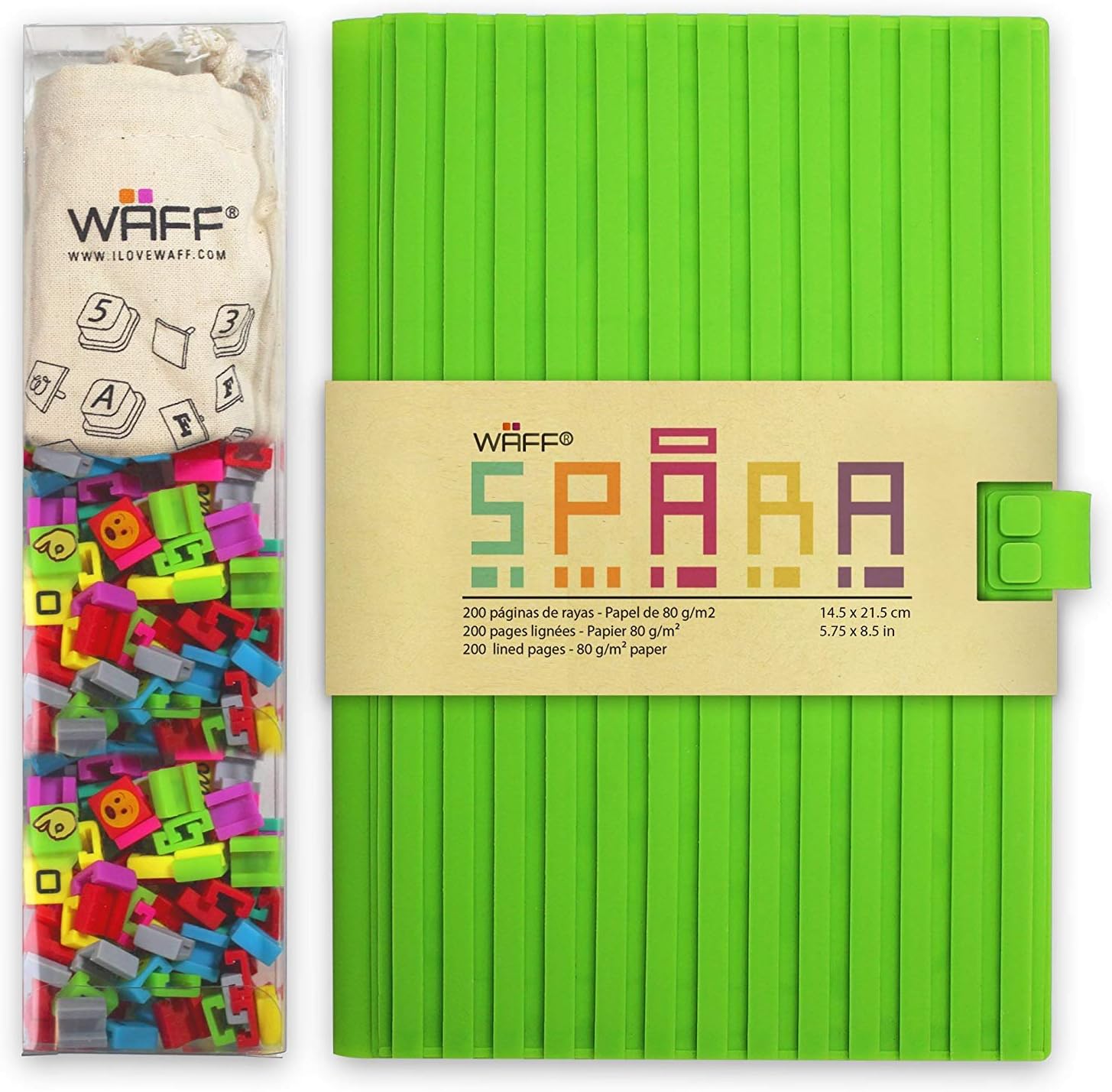 WAFF, Customizable Spara Notebook / Journal Combo, Large, 5.75" x 4", 200 Silicone Tiles - Green