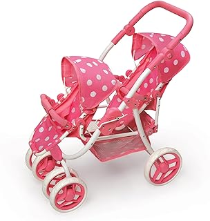 Badger Basket Toy Double Doll Stroller with Reversible Seats for 16 inch Dolls - Pink/Polka Dot