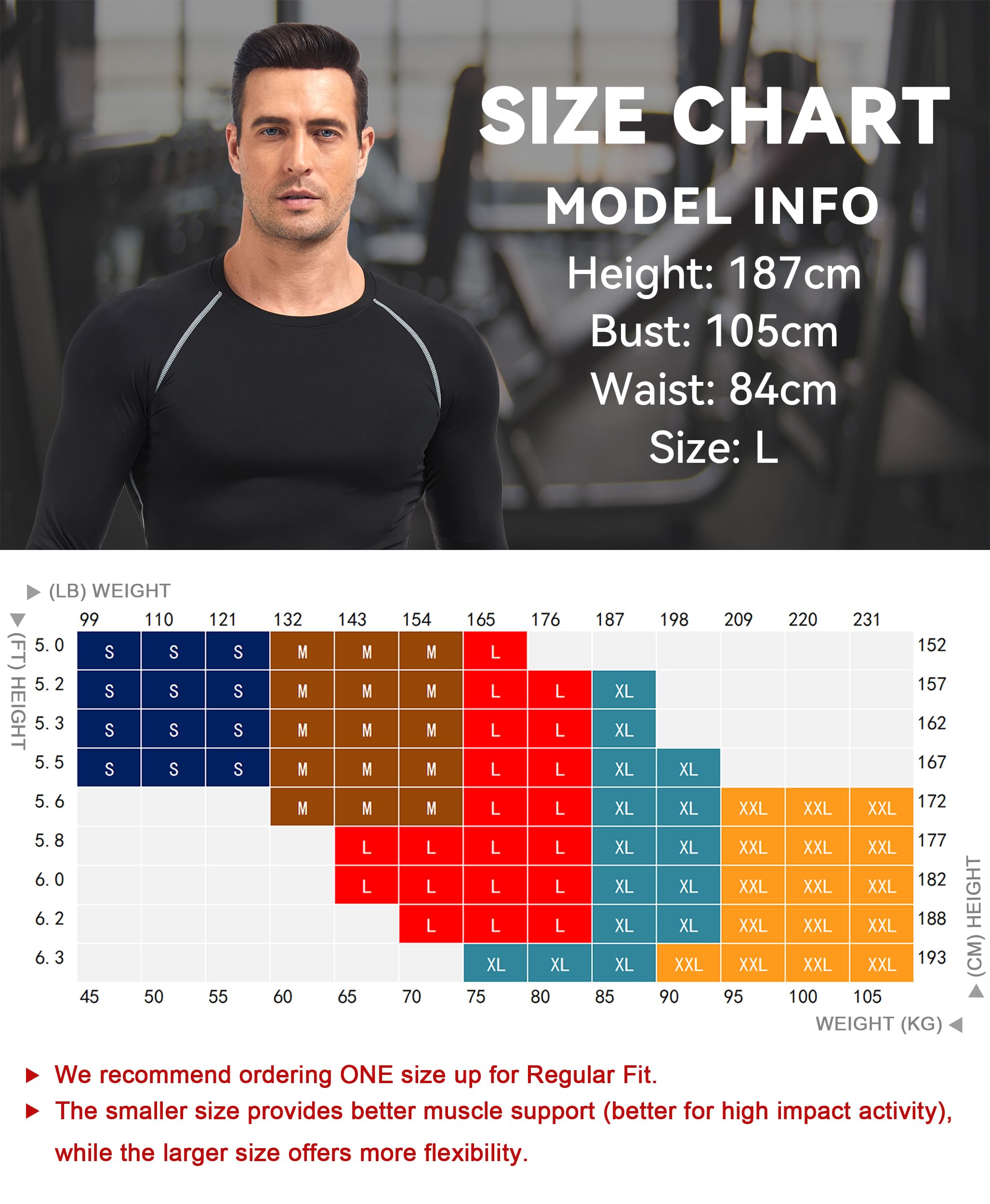 AMZSPORT Kompressionsshirt Herren Langarm Funktionsshirt Laufshirt Schnelltrocknend Sportshirt