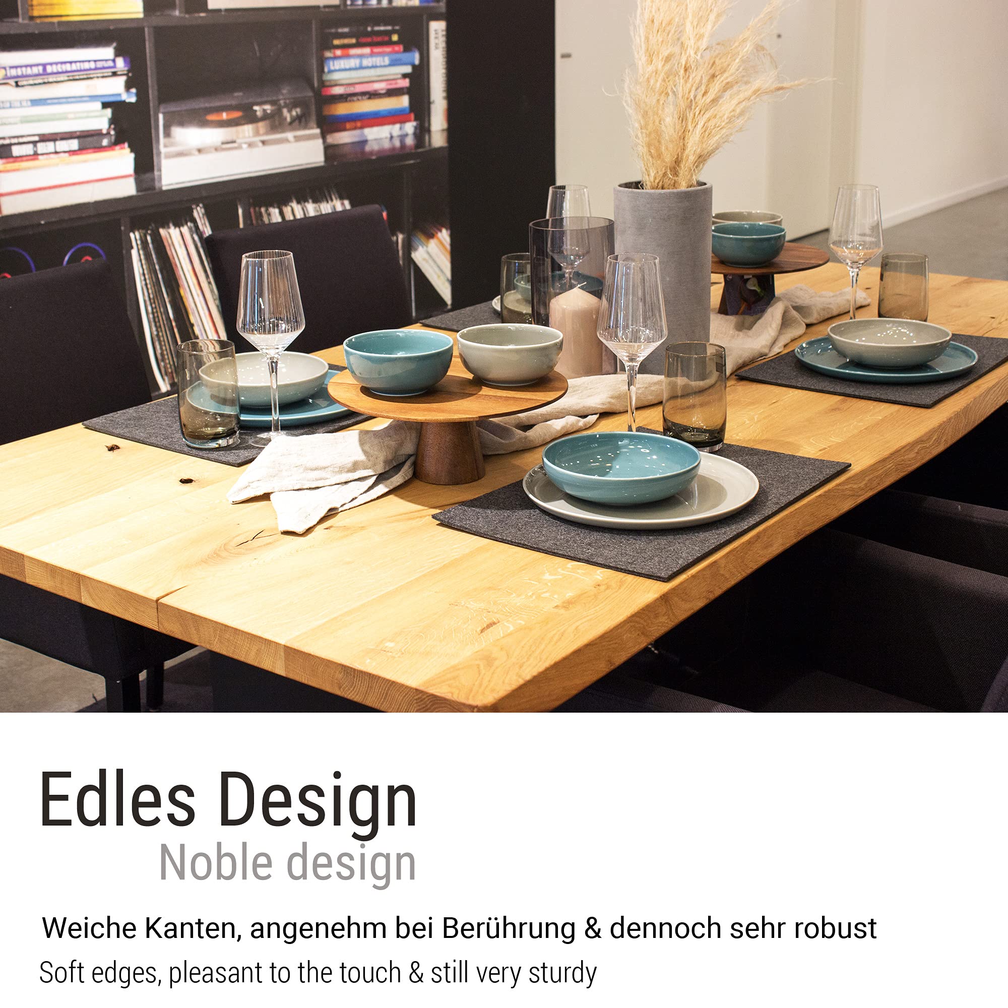 Casoro 6er Platzset aus waschbarem Filz, Platzmatten je 30x44cm in anthrazit, edles Tischset perfekt zu jeder Einrichtung (Packung mit 2)