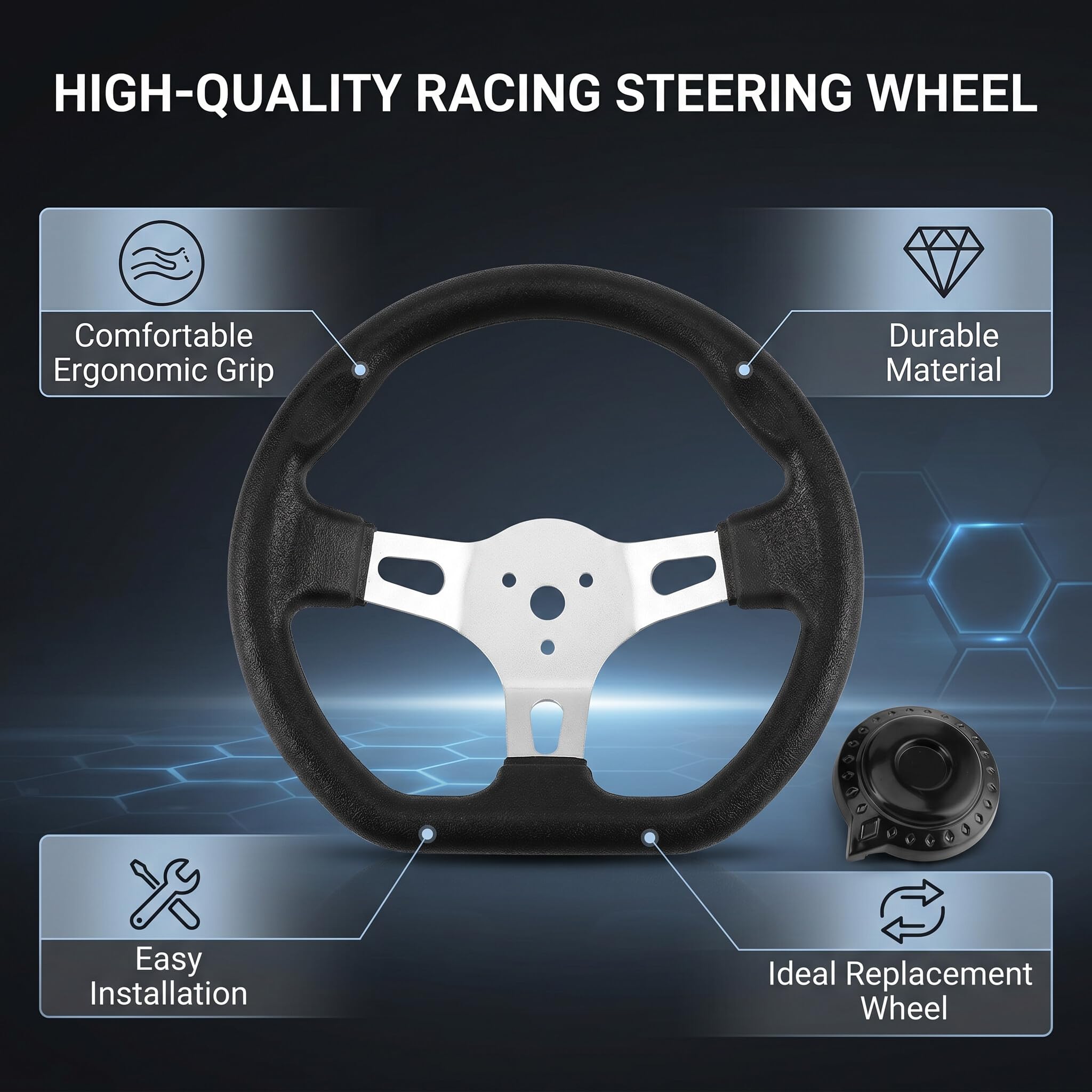 Cocoarm Volante da 270 Mm, Accessorio Go Kart in Alluminio ABS, Comfort Ergonomico e Facile Installazione per le Corse di Go Kart