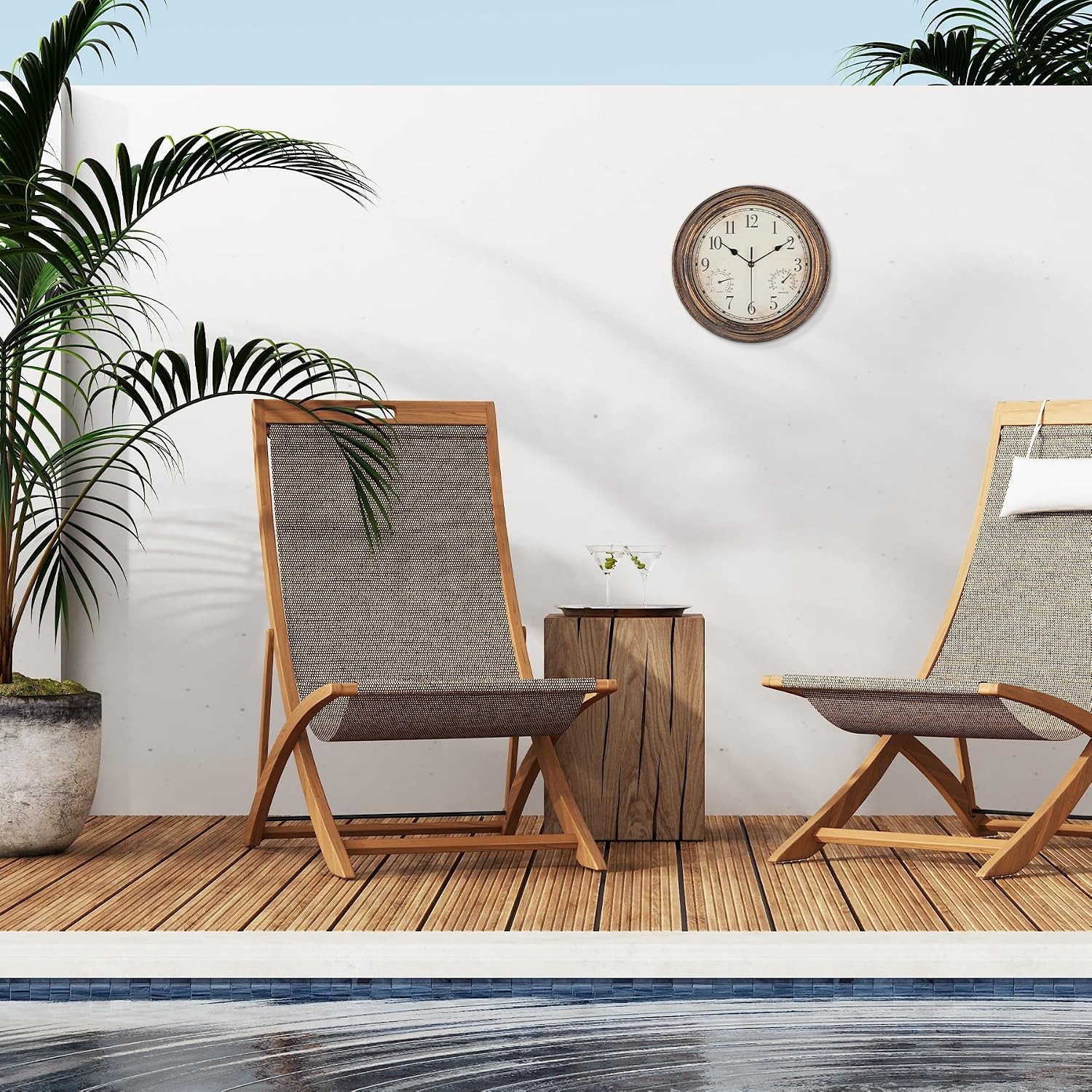 Outdoor Garden Wall Clock, Waterproof Vintage Wall Clock with Thermometer and Humidity, 12 Inch/30cm Non-Ticking Weatherproof Hanging Clock for Patio, Pool, Porch, Garden, Bathroom, Bronze