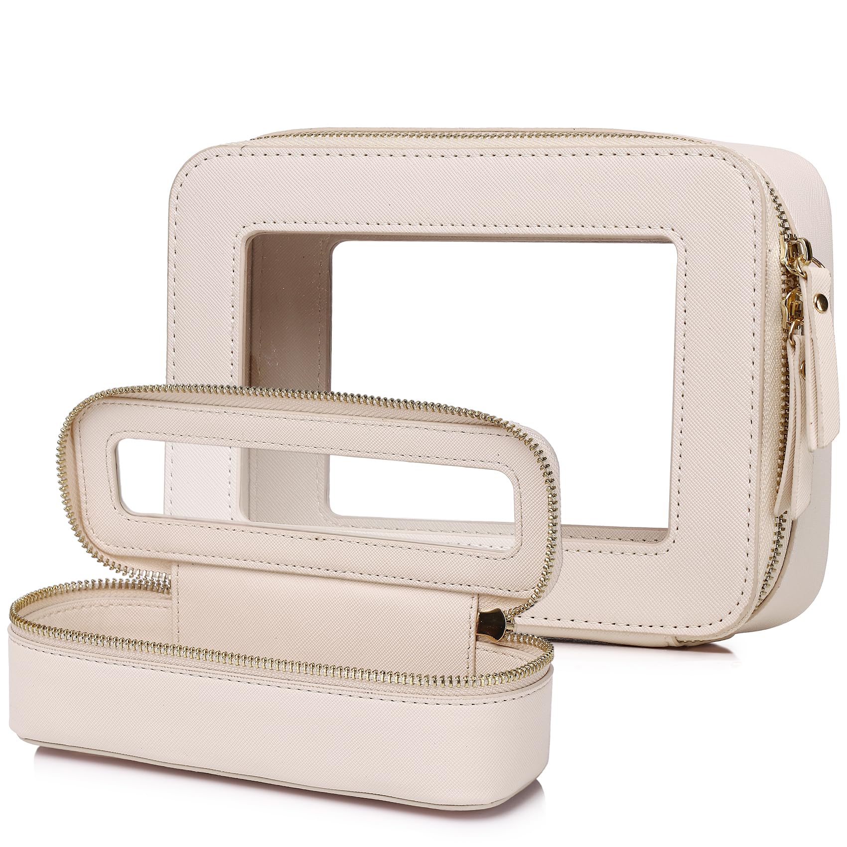 Pinkmik Borsa cosmetica trasparente con borsa cosmetica portatile da viaggio per le donne, B1/Beige, M+SLIM, Set trucco da viaggio