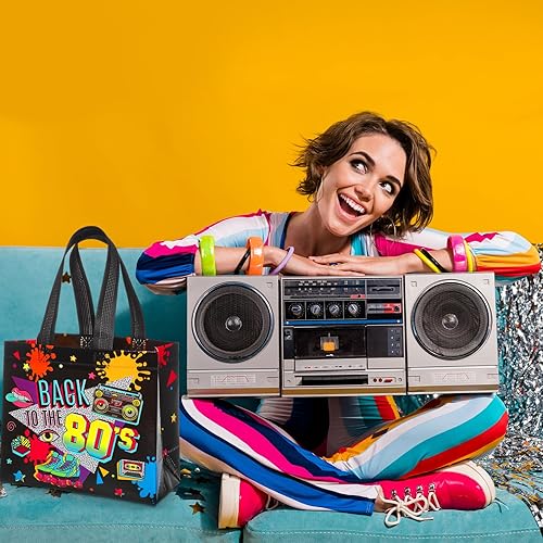Miniatura 4 de Blosssound 30 bolsas de recuerdo de fiesta de los años 80 a granel no tejidas de vuelta a los 80, bolsas de regalo de hip hop, golosinas para