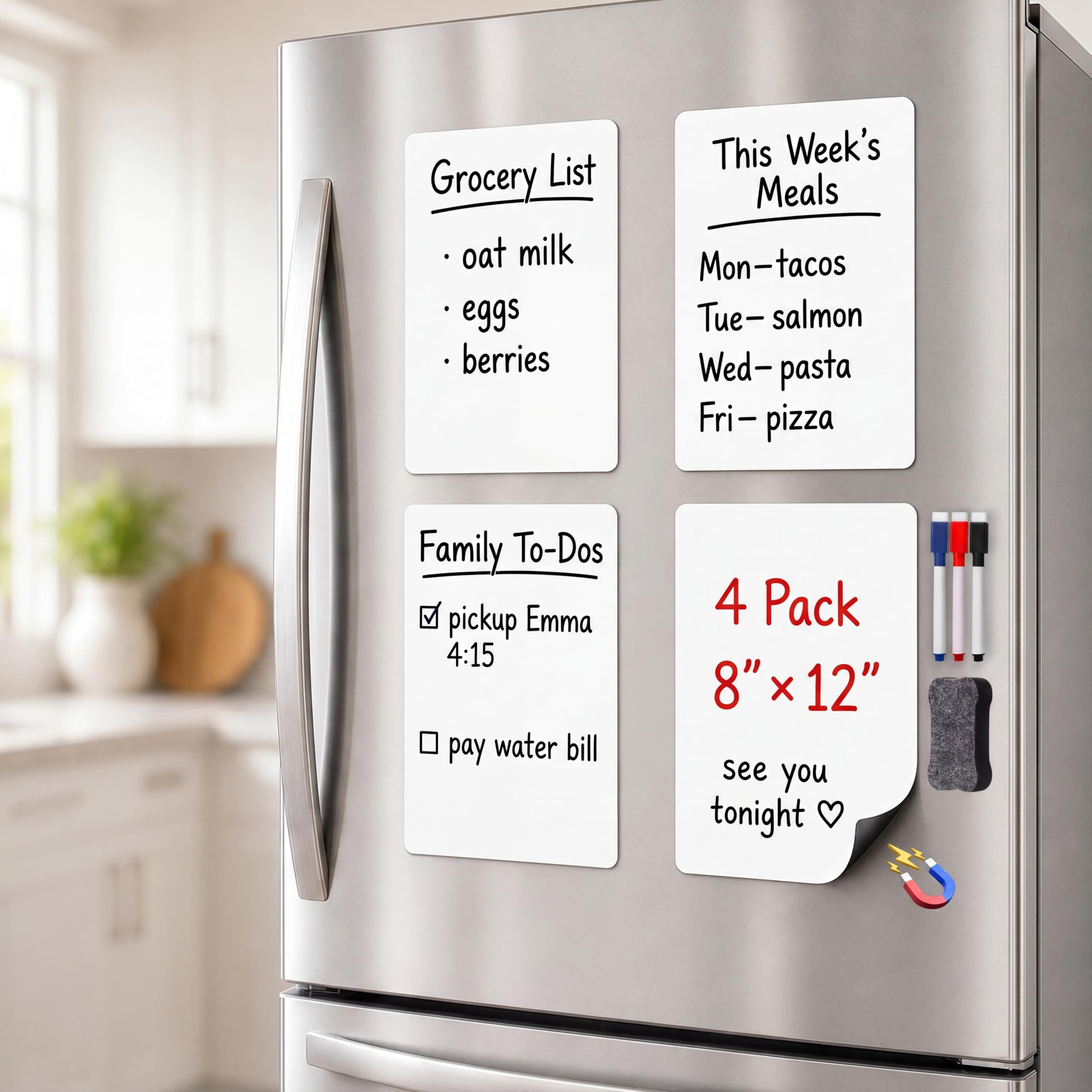 Warasee Small Magnetic Whiteboard for Fridge: 4-Pack Keeps Plans Clear