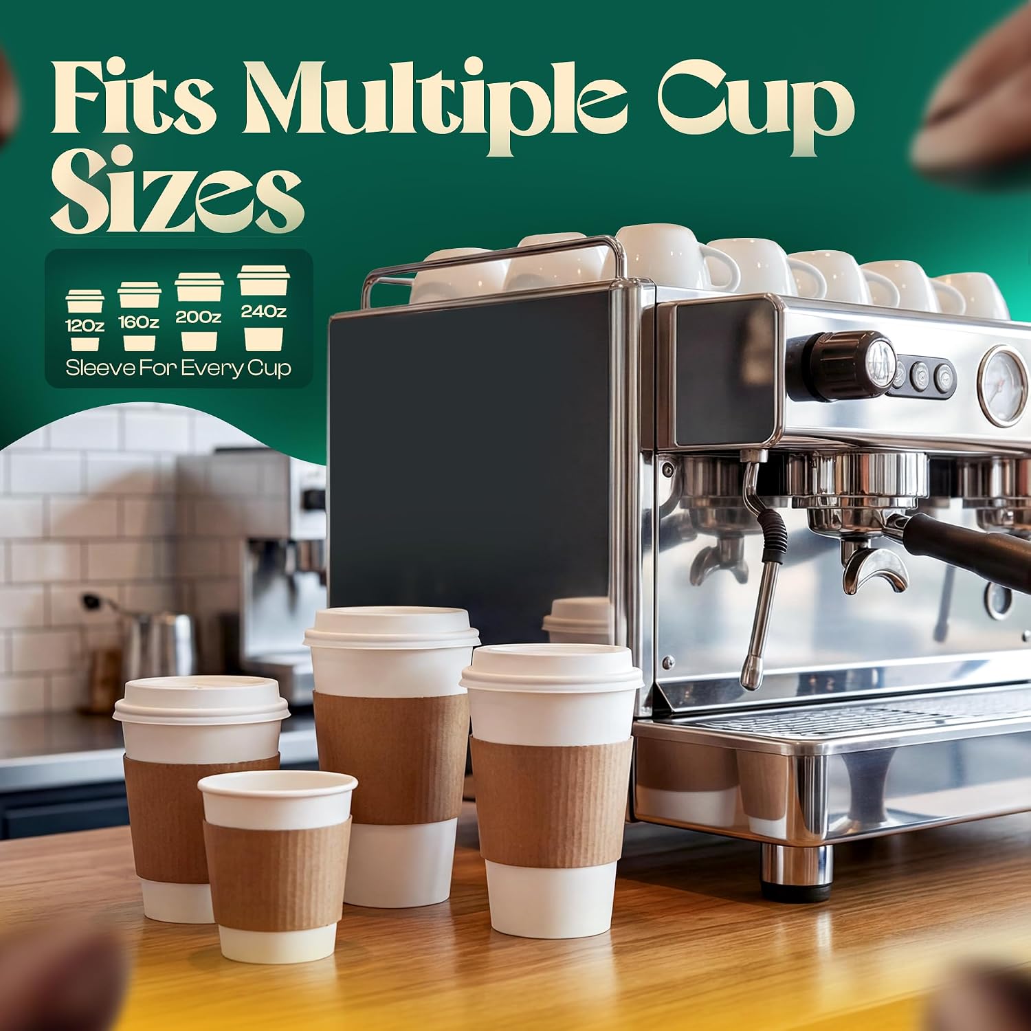 125 Pcs Coffee Cup Sleeves Disposable – Corrugated Kraft Paper Cup Sleeves for 10oz–24oz Cups, Insulated Hot Cup Sleeves for Coffee & Hot Drinks, Recyclable & Durable