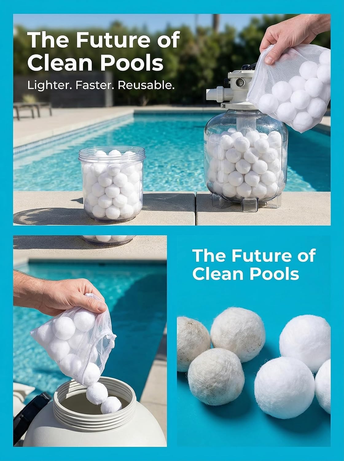 Supoice 3.5lbs Pool Filter Balls for Sand Filter, Reusable Eco-Friendly White Filter Media Balls Replace 110lbs Pool Filter Sand, Filter Fiber Balls for Swimming Pool Sand Filter Pump