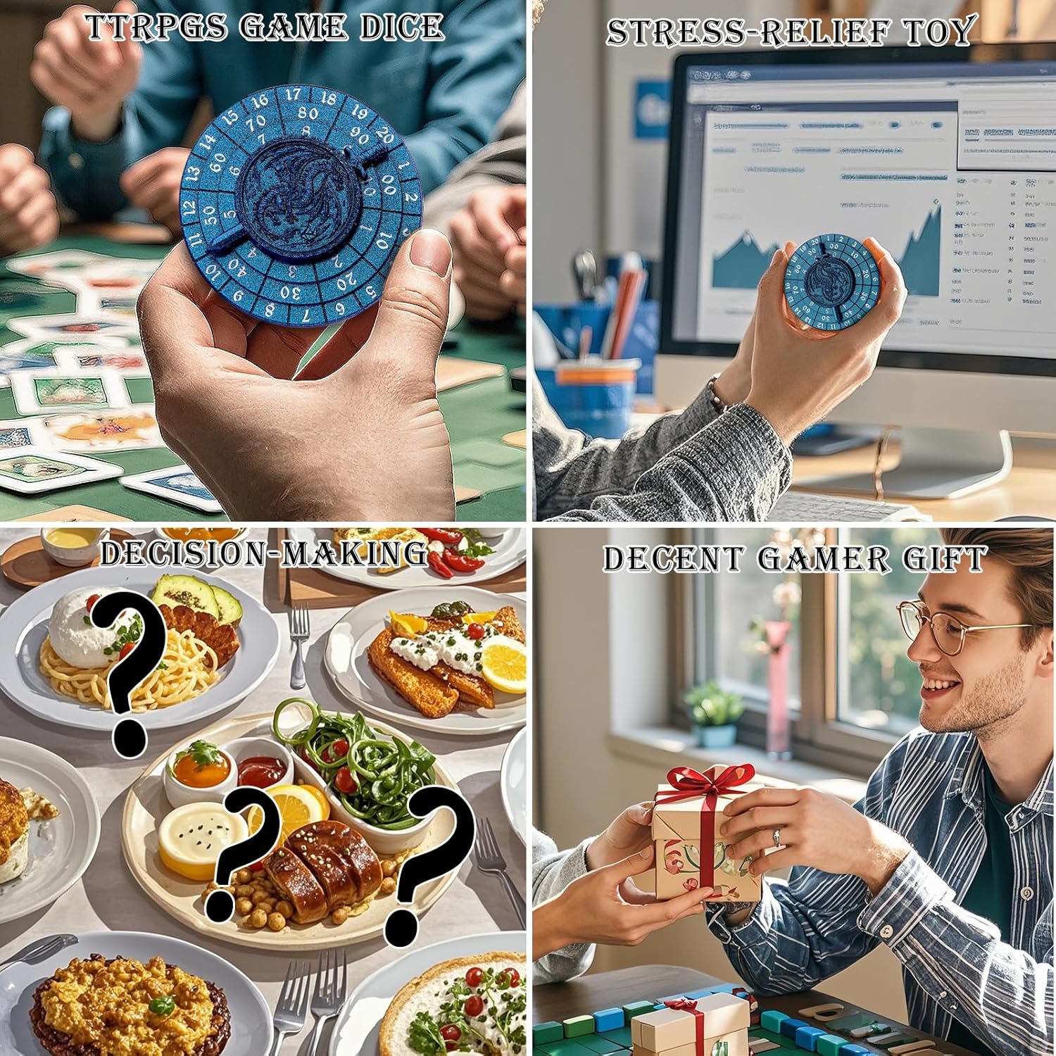 Haxtec Spinner Dice 7-in-1 Metal DND Dice Set Blue Unique Dice Spinner Compatible with Dungeons and Dragons DND Gifts TTRPG Role Playing Rotate Gaming Dice