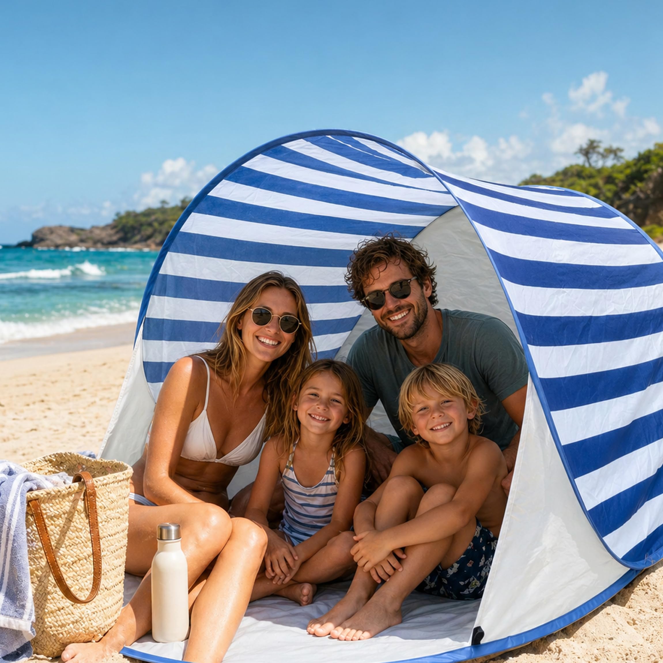 Tente de Plage Pop-up, Tente d'ombrage Pliable à Montage instantané, tentes de Plage Portables, Grand abri d'ombrage pour 2 à 4 Personnes, idéal pour Les Pique-niques et Les activités Sportives, Bleu