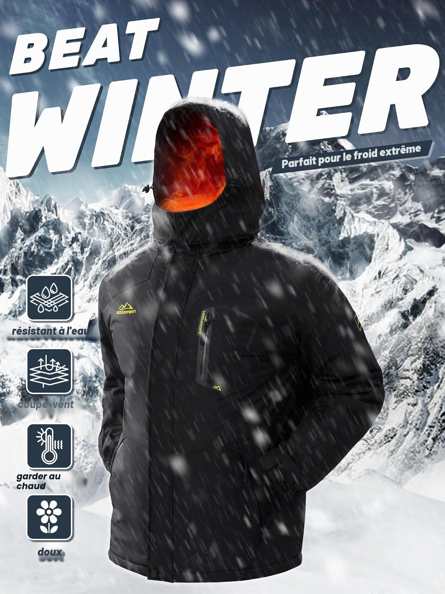 TACVASEN Manteau Homme Hiver Chaud Veste Ski Homme Veste Softshells Randonnée Blouson Polaire Sportswear Coupe Vent Imperméable Blouson de Travail