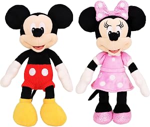 Disney Junior Mickey Mouse and Minnie Mouse Beanbag Plush 2-Pack Stuffed Animals, Officially Licensed Kids Toys for Ages 2 Up, Gifts and Presents
