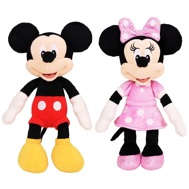 Disney Junior Mickey Mouse and Minnie Mouse Beanbag Plushie 2-Pack Stuffed Animals Kids Toys for Ages 2 Up