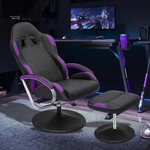 Miniatura 2 de Magshion Sillón reclinable para videojuegos con otomana, reposacabezas y soporte lumbar, tapizado de piel sintética, estilo de carreras, reclinable,