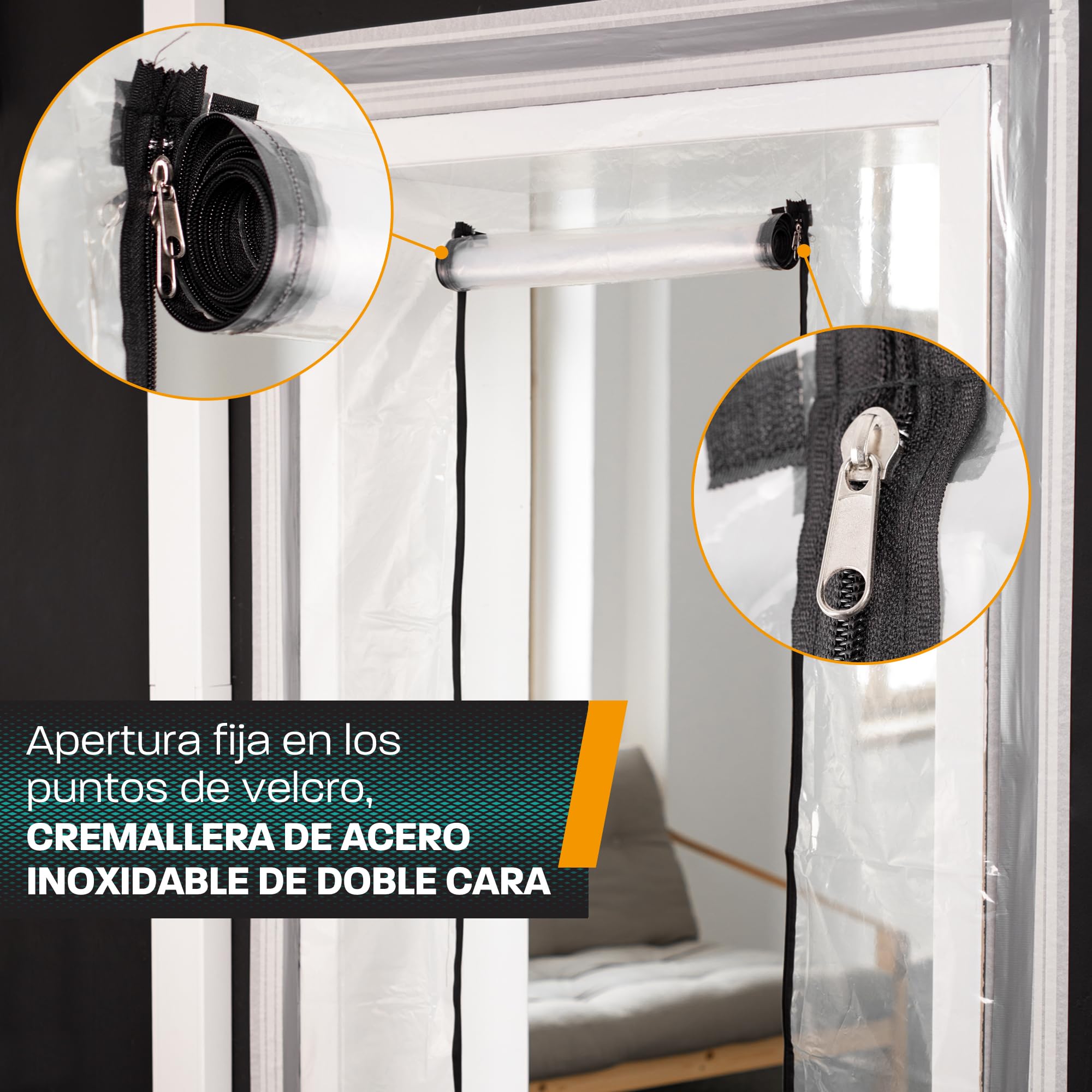 Hinrichs 2 protectores para puerta con cremallera, 220 x 120 cm, para puerta de construcción, transparente, con cremallera, lámina protectora para pintor, protección contra el polvo y la suciedad