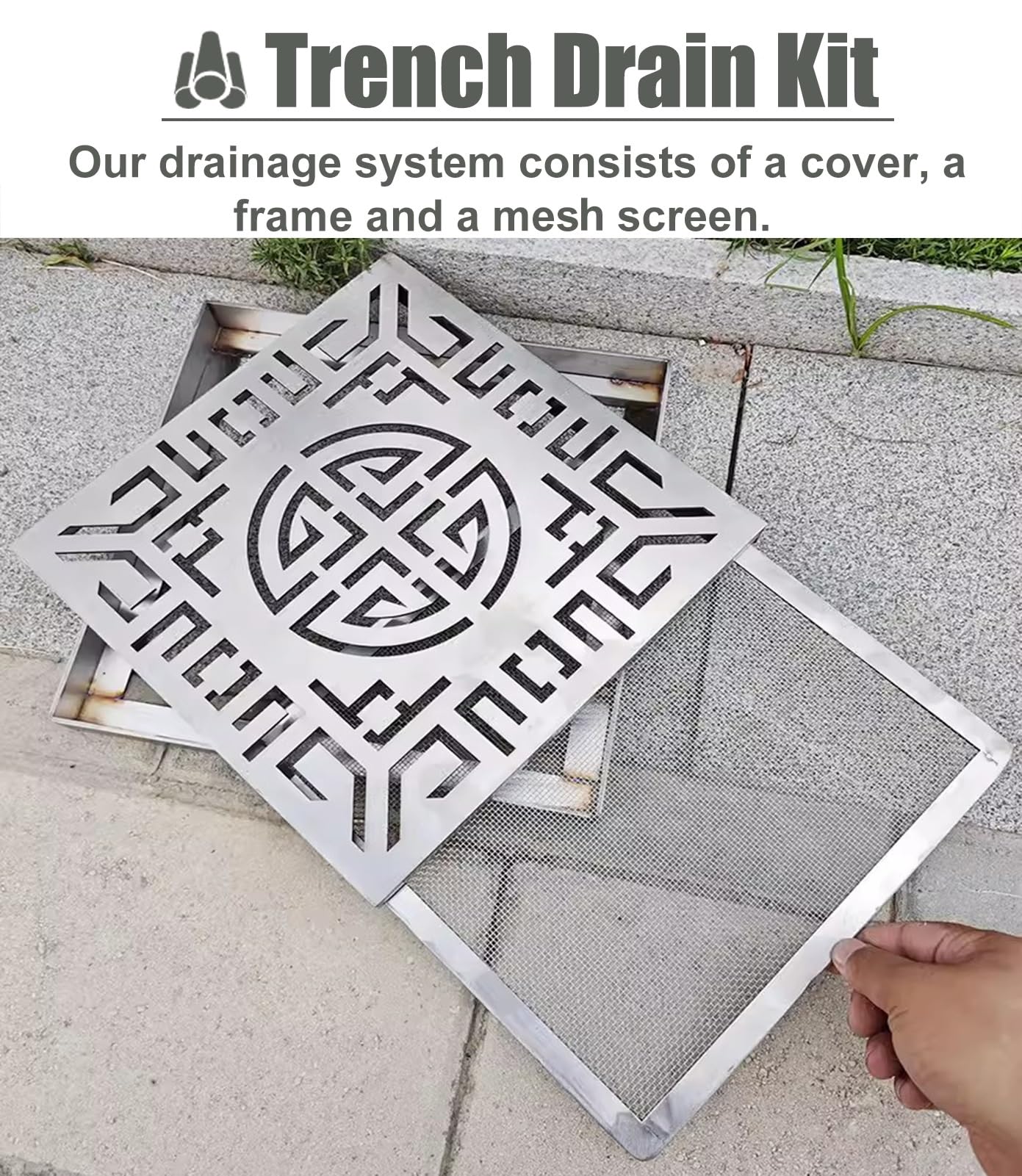 Rejilla Desague Jardin Tapa de Drenaje de Zanja Cuadrada con Malla Extraíble, Rejillas de Drenaje de Acero Inoxidable 304 para Exteriores, Filtro de Drenaje de Canaletas de Lluvia/Alcantarillado(30x30