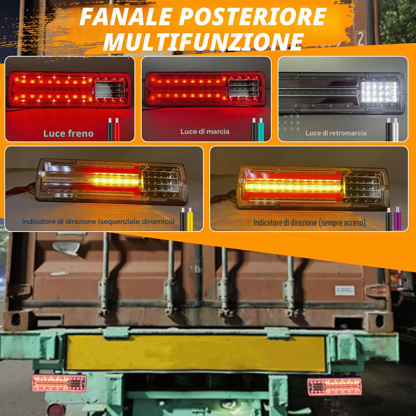 Biqing 2PCS Fanali Rimorchio 24V,Luci Posteriori a LED per Rimorchio,62-LED Fanali Posteriori per Camion,Indicatore di Direzione Dinamico Lampada per Camion Camper Caravan