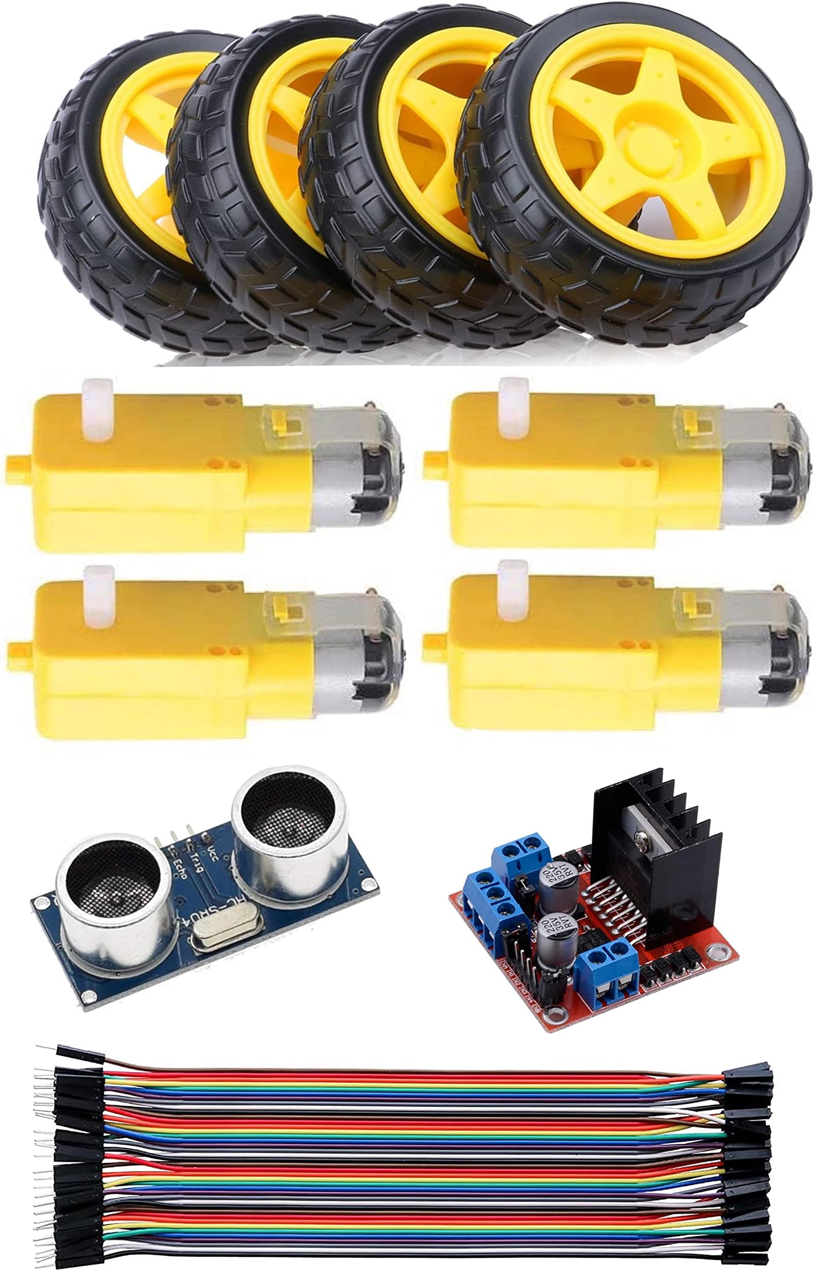 Robot Motor Kit DC Motor 3-6V Gear motor TT motor with Tire/Wheel Motor Drive controller HC-SR04 Ultrasonic Module Distance Sensor for Arduino Robotic AIProject Starter STEM Kit Raspberry pi Smart Car