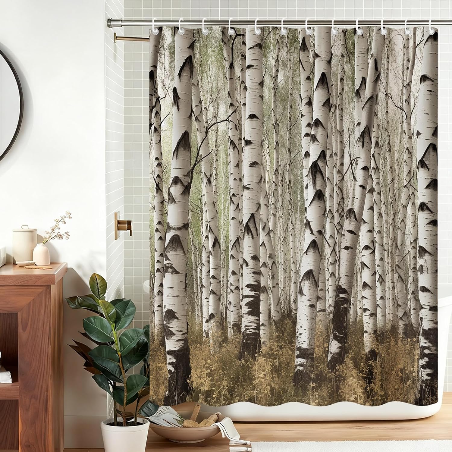 Boho Farmhouse Birch Tree Shower Curtains Vintage Neutral Rustic Forest image 2