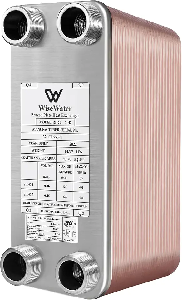 AB Trocador de calor de placas, 10 x 30 cm, 70 placas, trocador de calor de água para água, cobre/SS316L de aço inoxidável para aquecimento de piso, aquecimento de água, derretimento de neve