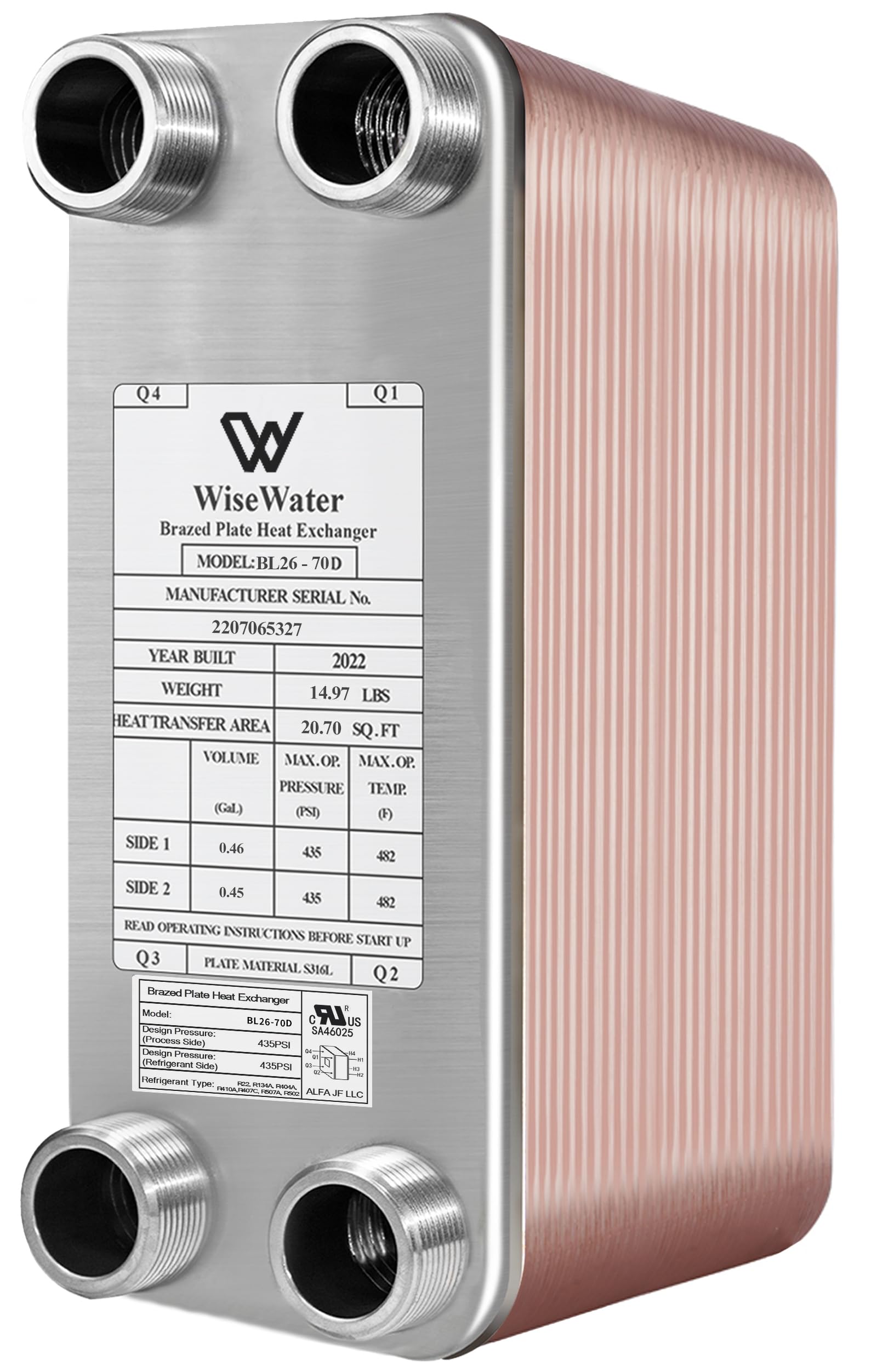 AB Plate Heat Exchanger, 4"x 12" 70 Plates Water To Water Heat Exchanger, Copper/SS316L Stainless Steel Brazed Plate Heat Exchanger For Floor Heating,