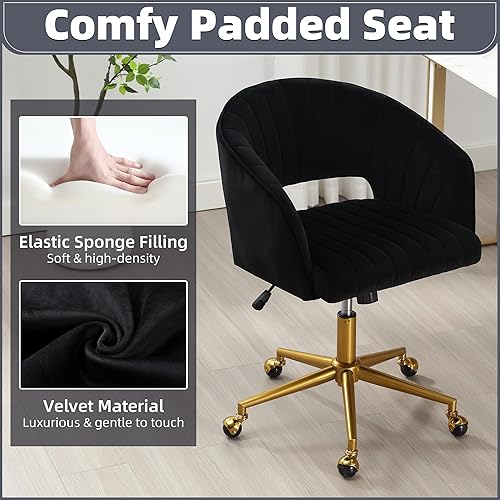 Miniatura 5 de ABET Silla de escritorio con ruedas, silla de terciopelo para oficina en casa, sillón giratorio con base dorada, sillas modernas tapizadas,
