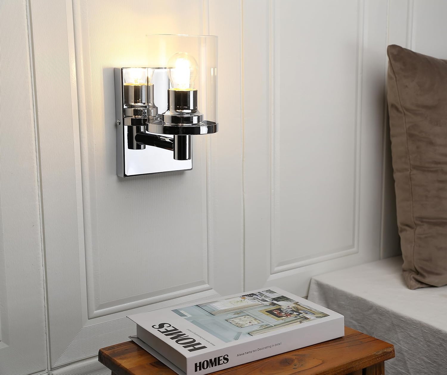 Pathson 1-Light Vintage Wall Sconce, Hardwired Bathroom Wall Light with Clear Glass Shade and Metal Base, Industrial Wall Mount Light Fixtures for Bedroom Vanity Mirror Hallway Kitchen (Chrome)