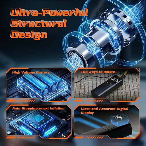 Miniatura 3 de Compresor de aire portátil para inflado de neumáticos, bomba de aire portátil para neumáticos de automóvil, 10000 mAh, 150 PSI y 12 V CC