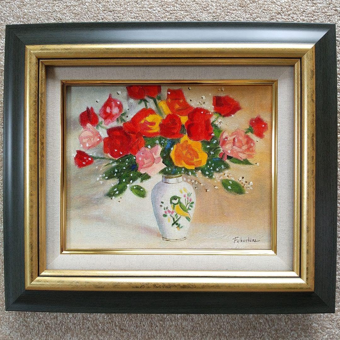 ●薔薇の油絵　サインあり　F３ 油絵 花の絵「薔薇」F3号 未使用額縁入り （匿名配送） 2025年最新】
