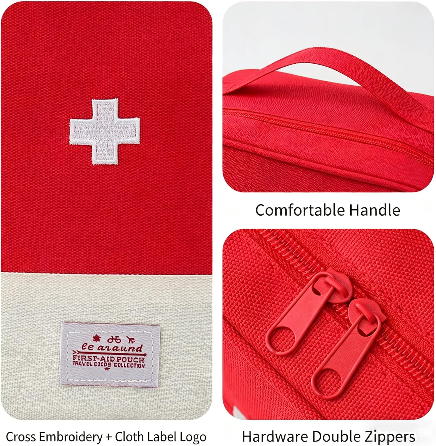 Travel Medicine Bag Organizer,Empty First Aid Kit Bag,Empty Medical Supplies Organizer Bag，Portable Kit for Traveling, Car, Home, Camping, Office, Hiking, Outdoor,Red