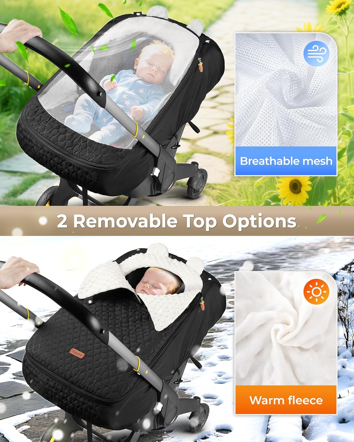 YOREPEK Winter Carseat Cover for Baby, Infant Car Seat Cover with Removable Fleece & Mesh Top, Warm Cozy Waterproof Carseat Canopy for Doona/Nuna/Evenflo, Winter Baby Essentials for Newborn Boy Girl - Image 2