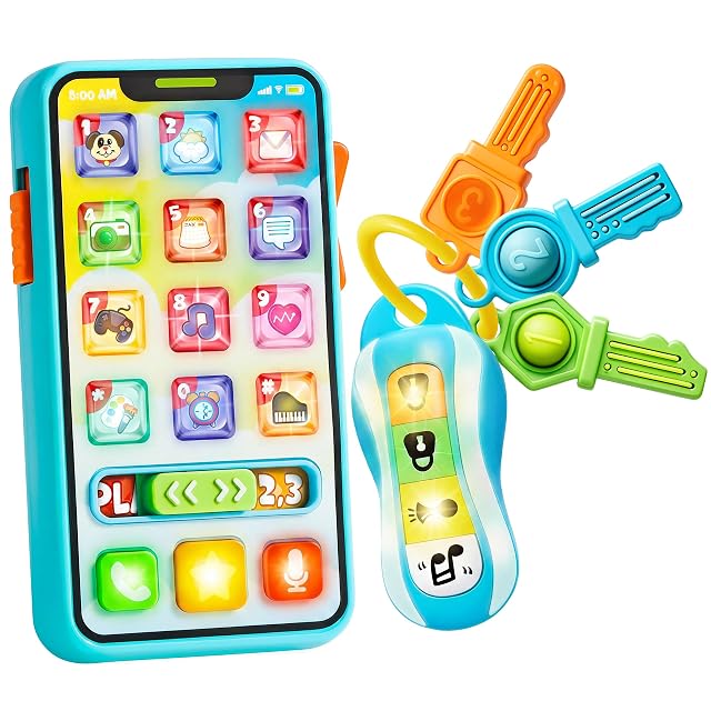 JOYIN Juguete para Bebés: Llave y Teléfono Móvil, Juguete Sensorial con Llave de Coche y Teléfono para Niños