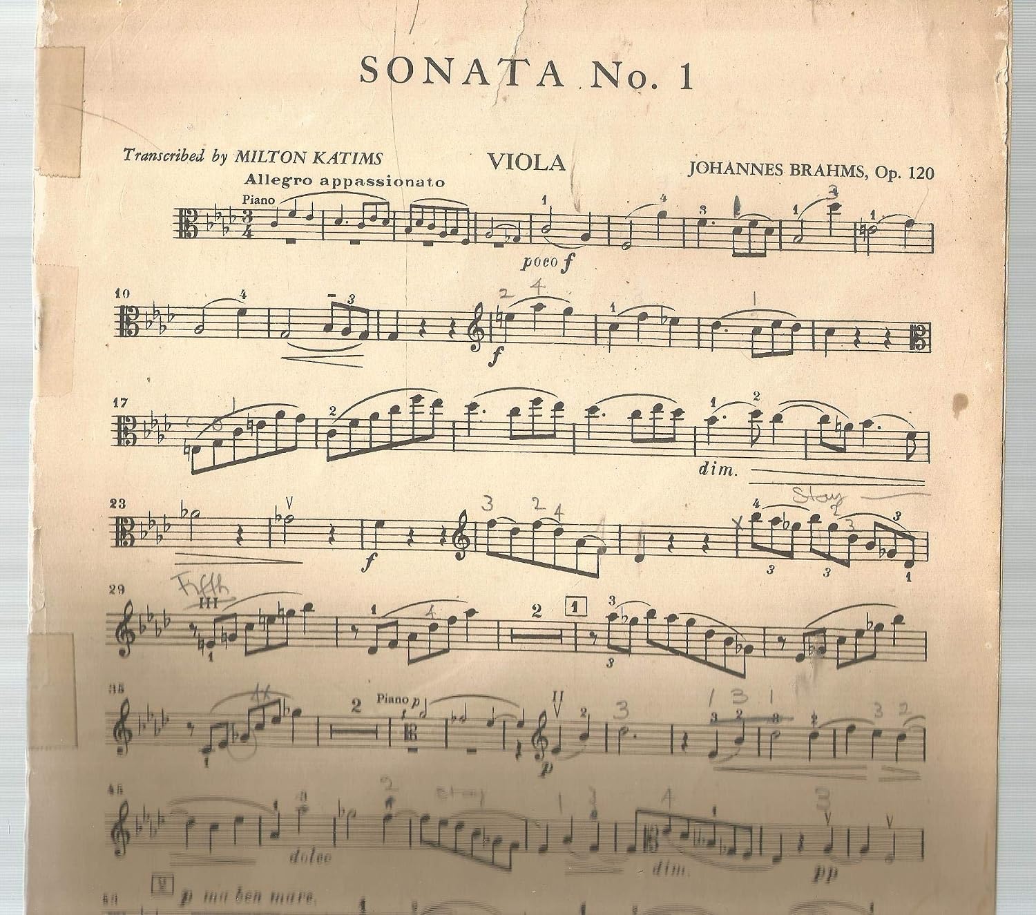 Brahms, Johannes - Sonata No. 1 in f minor Op. 120 for Viola and Piano - by Katims - International